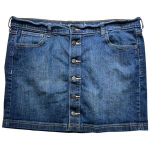 Old Navy Women's Button-Front Denim Mini Jean Skirt Stretch Size 16 Blue Solid